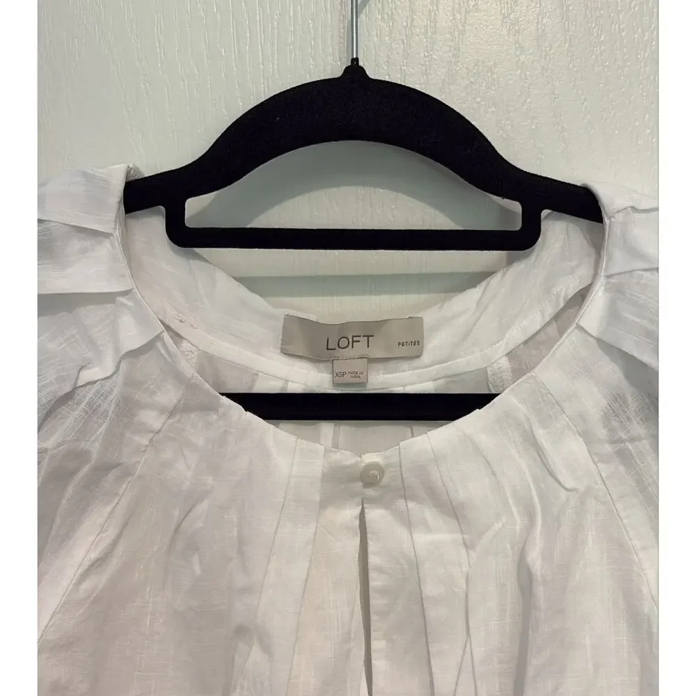 LOFT Petites White Puff Short Sleeve Blouse Top Size XSP